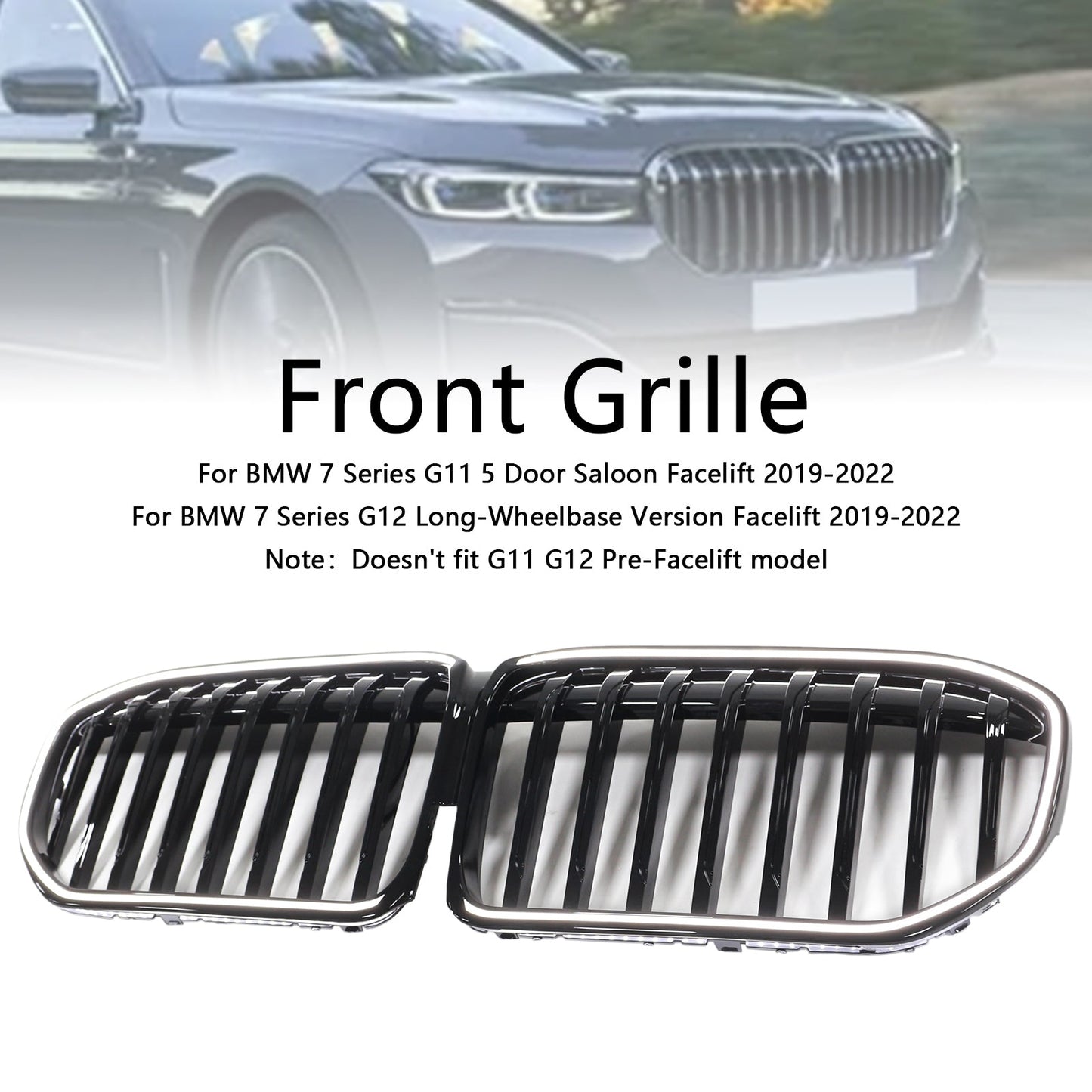 Griglia anteriore nera lucida a lamelle singole BMW Serie 7 G12 passo lungo 2019-2022