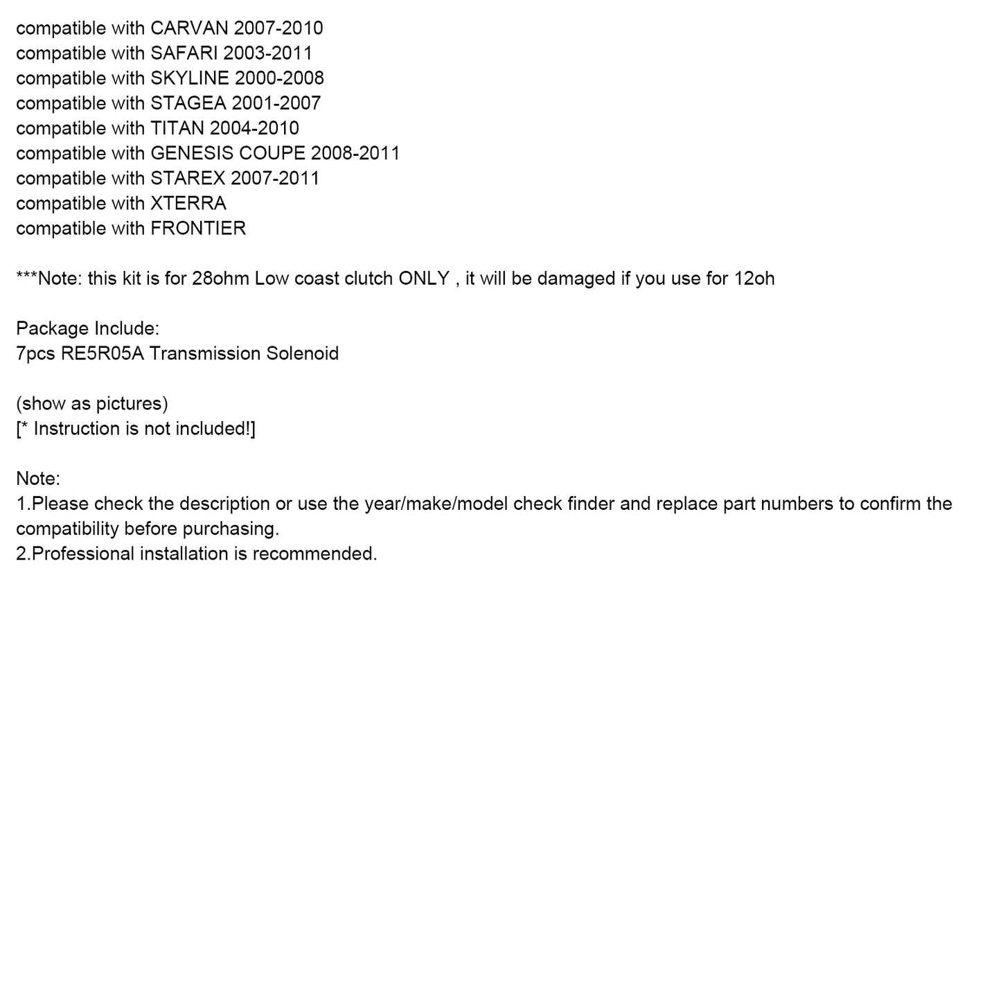 Solenoide trasmissione NISSAN ARMADA 7 pezzi RE5R05A 2004-2011 63431A-U