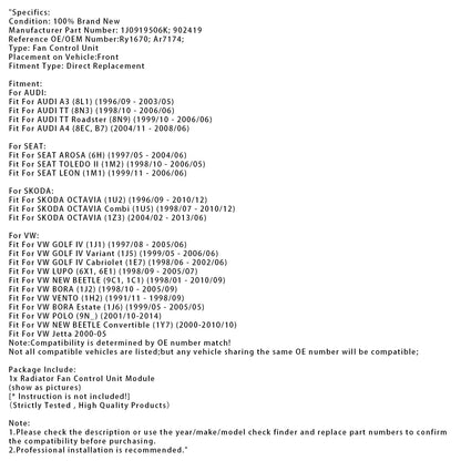 Modulo di controllo della ventola del radiatore per VW Golf IV New Beetle Audi TT A3 Seat 1J0919506K