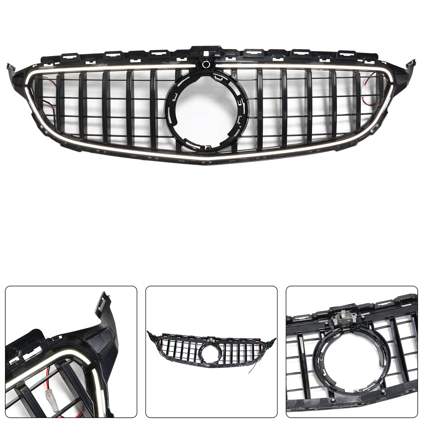 Per Mercedes W205 C250 C300 2015-2021 W/LED Griglia paraurti anteriore nera