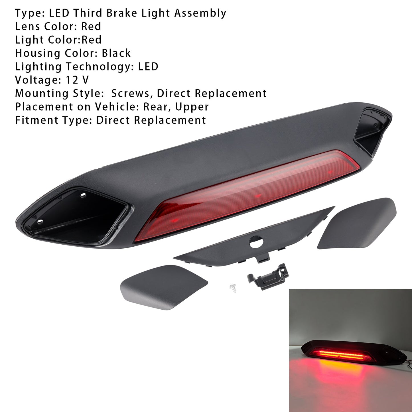 923-127 Terza luce di stop per Ford Transit 150 250 350 350HD 18-2019 Rosso