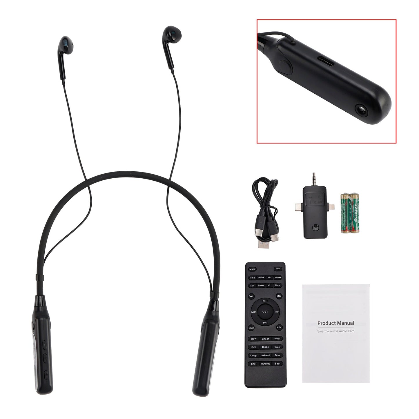 Scheda audio wireless, cuffie con archetto da collo e auricolari per streaming live per telefono, PC e TV