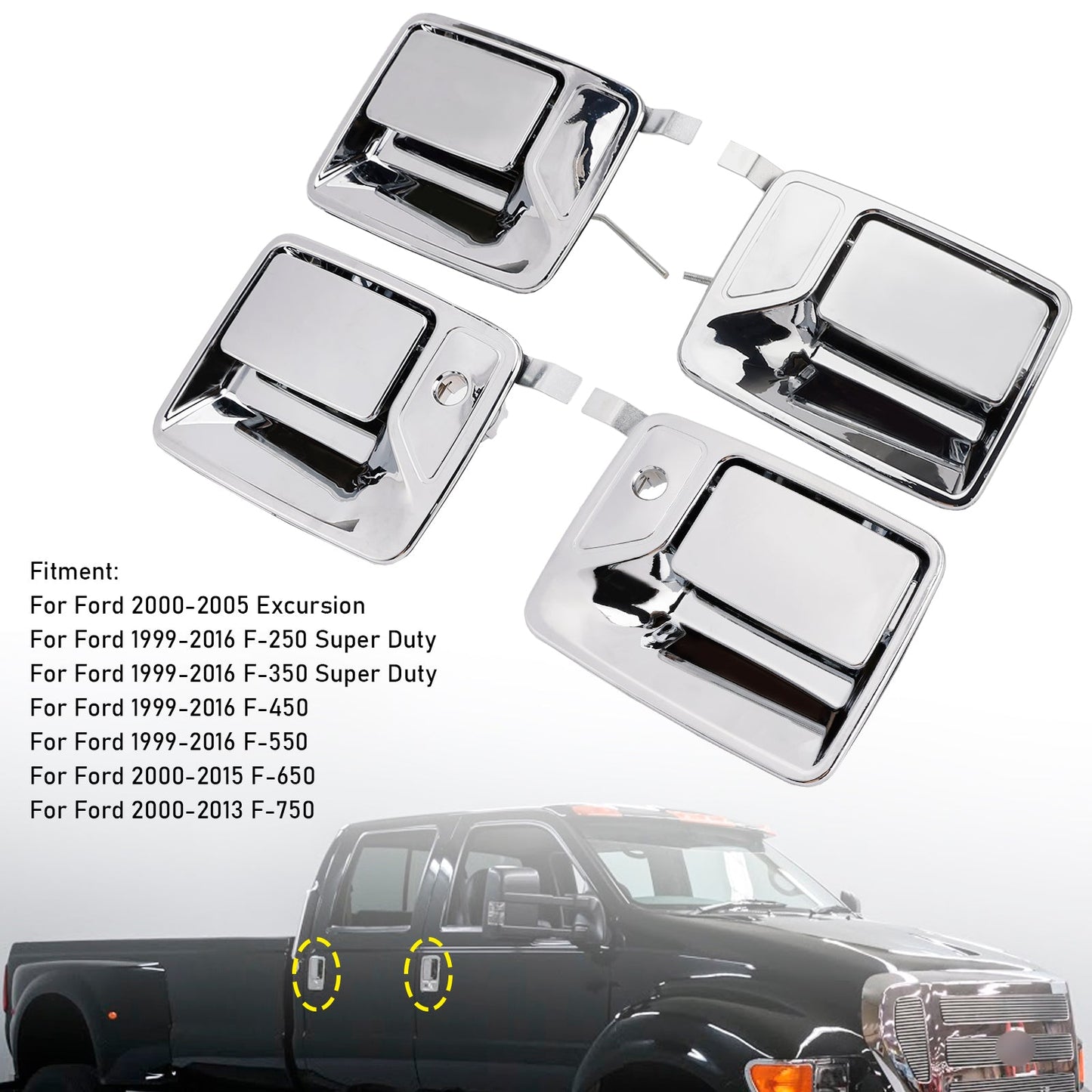Set di 4 maniglie esterne cromate per Ford F-250 F-350 Super Duty 99-16