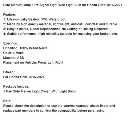 Indicatore di direzione della lampada di posizione laterale Honda Civic 2016-2021 con lampadina