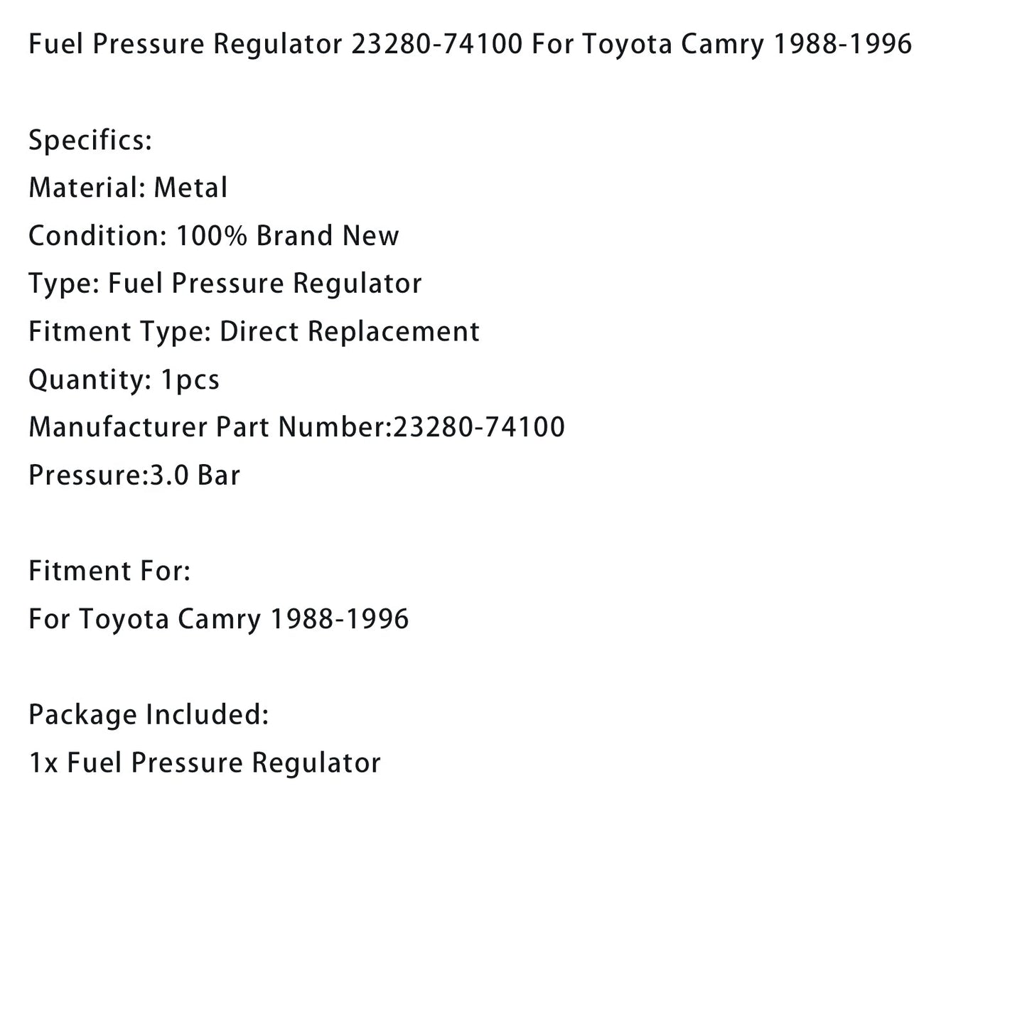 Regolatore di pressione del carburante Toyota Camry 1988-1996 23280-74100 3,0 bar