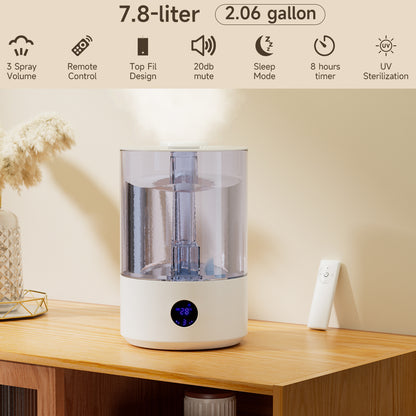 Umidificatore per camera grande (7,8L), con sterilizzazione UV, diffusore di oli essenziali