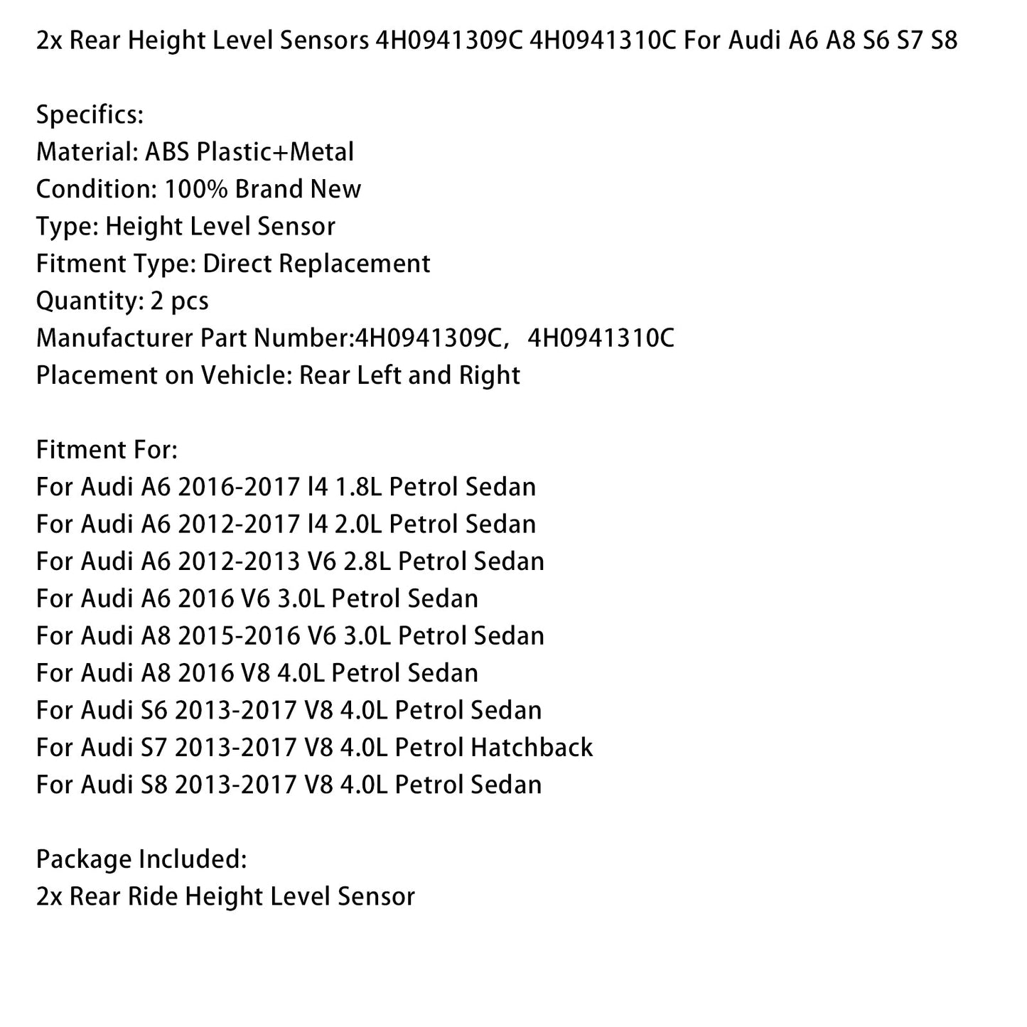 2x sensori di livello altezza posteriore 4H0941309C 4H0941310C per Audi A6 A8 S6 S7 S8