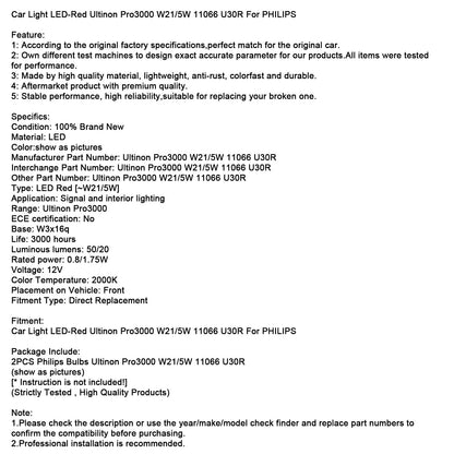 Luce auto LED rossa Ultinon Pro3000 W21/5W 11066 U30R per PHILIPS