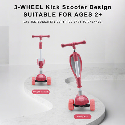 2-in-1 bambini scooter pieghevole seduta luce 3 ruote regolabile pieghevole barra blu/rosa