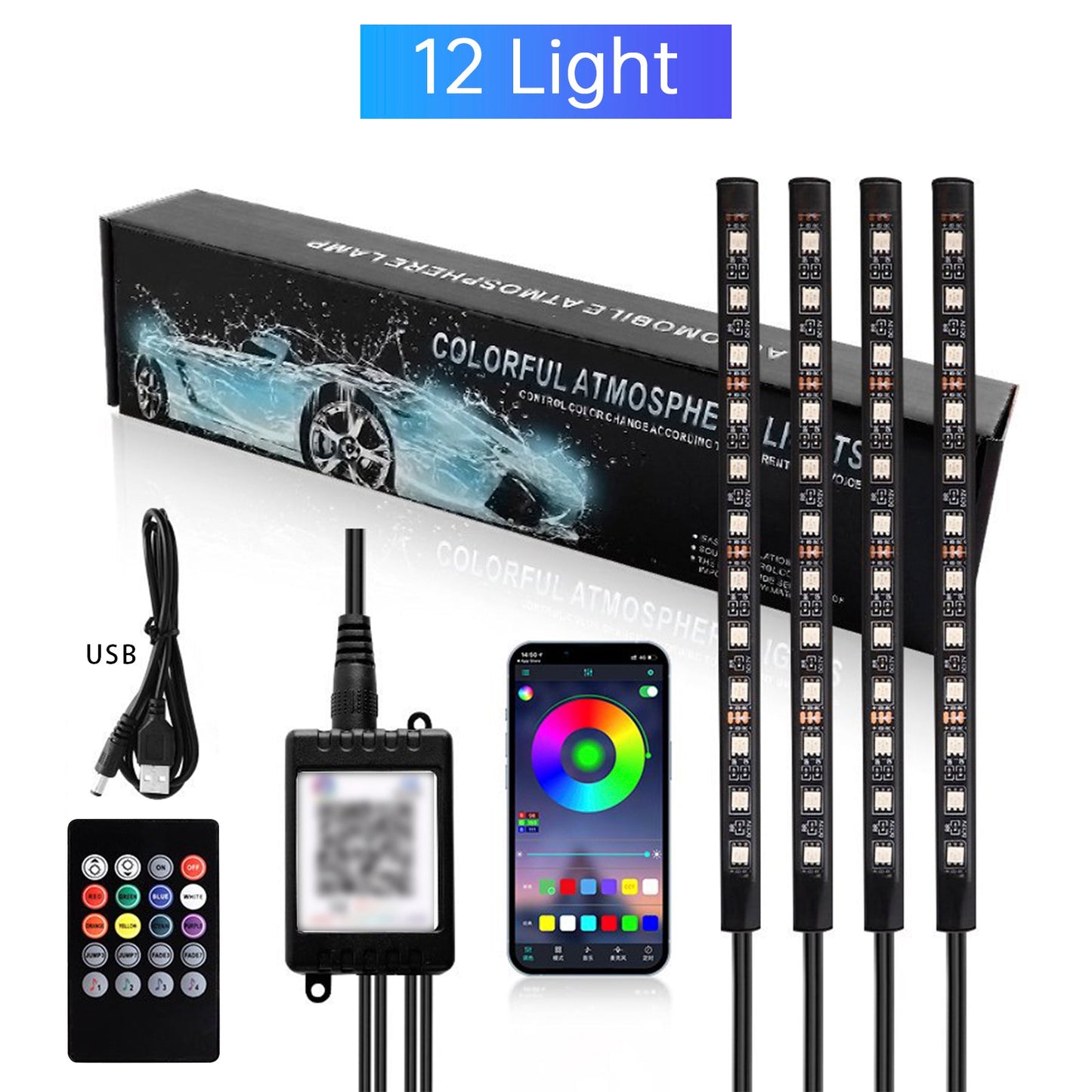 Strisce luminose a LED RGB per interni auto con controllo remoto e APP