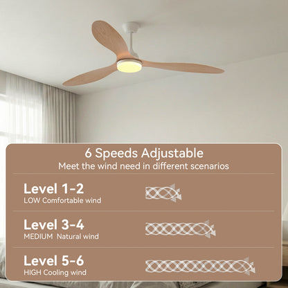 Telecomando Ventilatore moderno 52" con luce 6 velocità Nero-Bianco