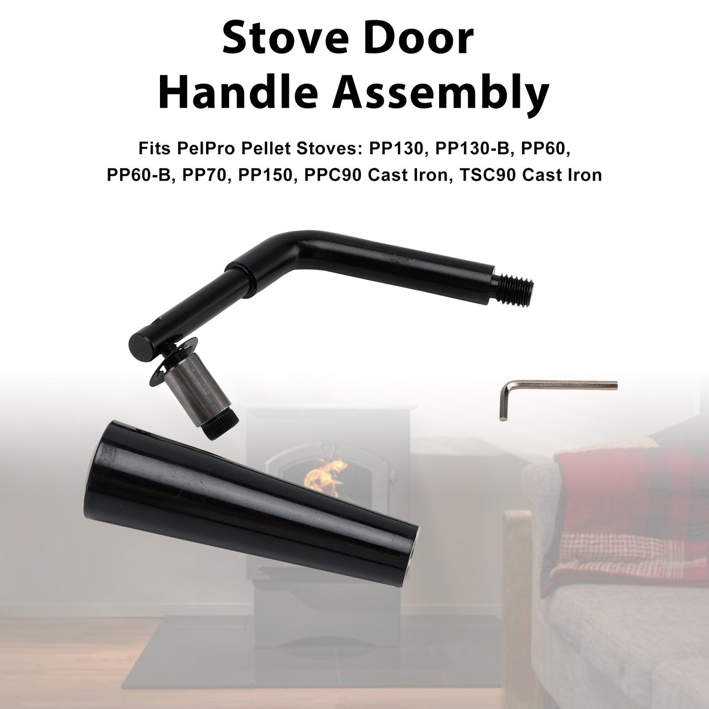 Gruppo maniglia porta filettata Quadra-Fire Stoves Outfitter-I/II per stufe PelPro PP60 PP70 PP130 PP150 PPC90 TSC90 Stufe Pleasant Hearth PH35PS PH50CABPS PH50PS # SRV7093-024D