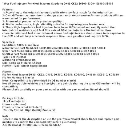 1 pz iniettore di carburante per trattori Kioti Daedong DK45 CK22 E6300-53004 E6300-53005