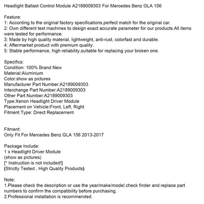 Modulo di controllo della zavorra dei fari Mercedes Benz GLA 156 2013-2017 A2189009303