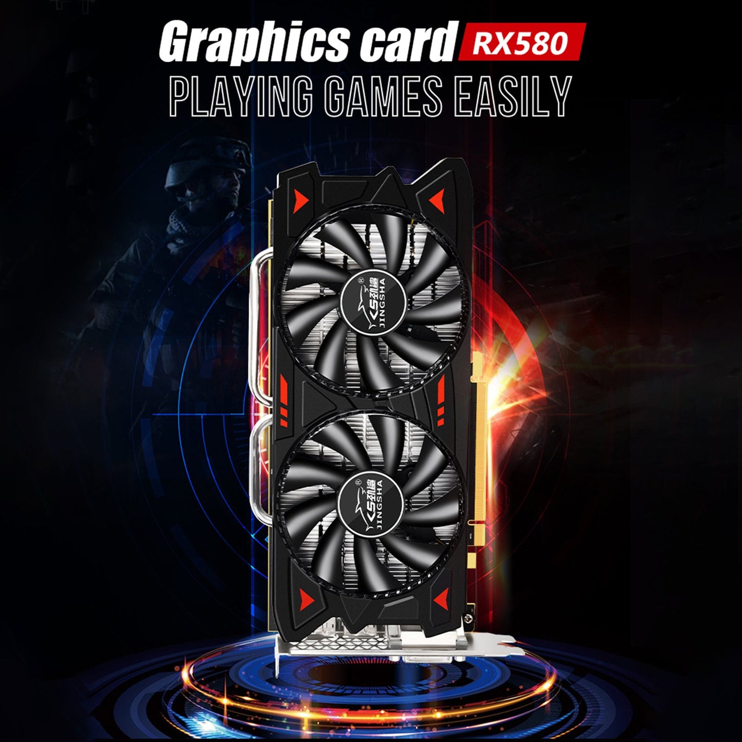 Scheda grafica indipendente RX580 8G con doppia ventola Scheda di illuminazione per computer desktop