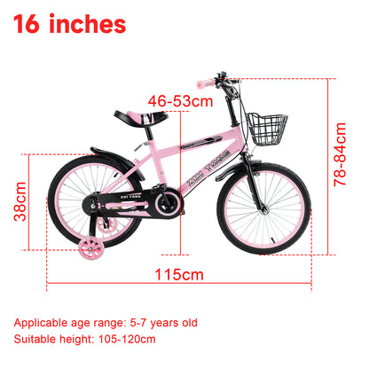 16 pollici di bici da bici per bambini sedile regolabile in bicicletta con ruote ausiliarie
