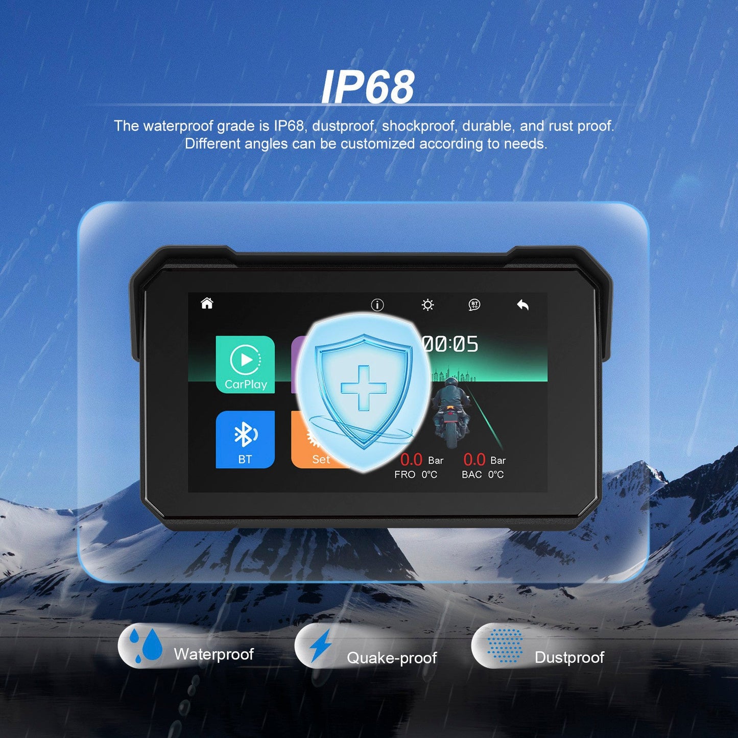 Navigazione Android Auto Wireless CarPlay da 5 pollici impermeabile per moto