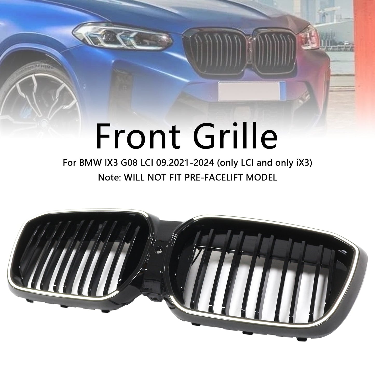 Griglia anteriore a doppio rene nera lucida BMW IX3 G08 LCI 2022-2024
