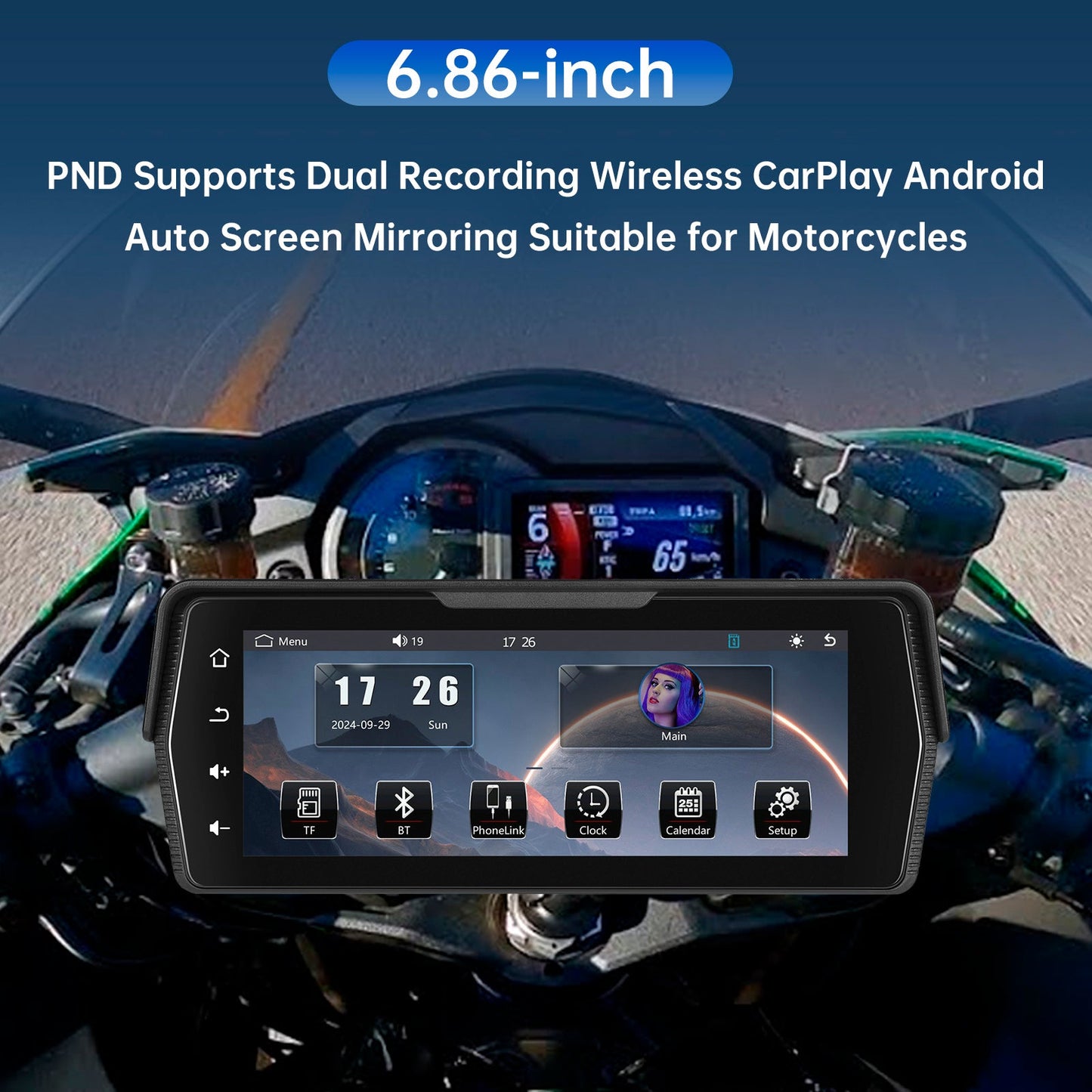 Mirroring dello schermo Android Auto Wireless CarPlay PND da 6,86 pollici per motociclette