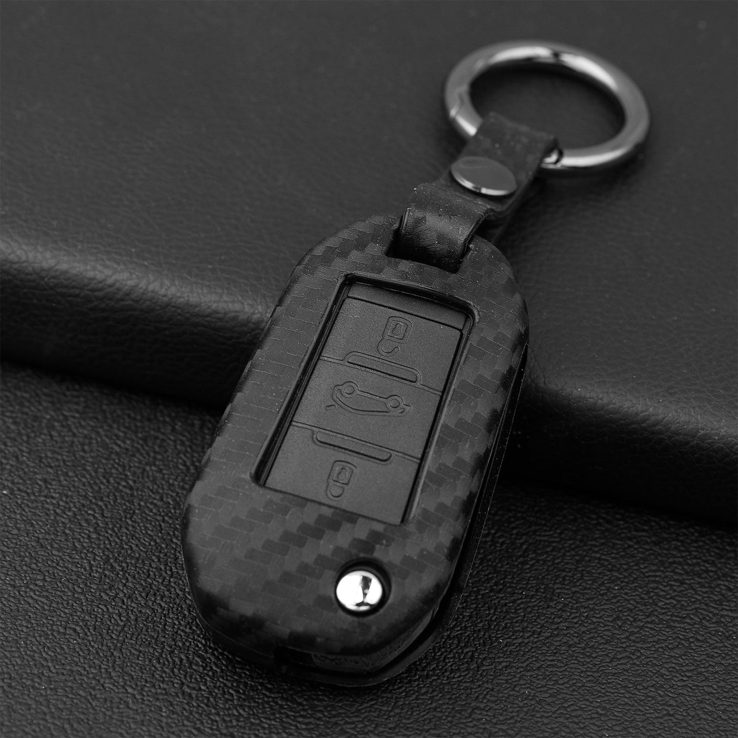 Custodia in similpelle e silicone per chiave auto Peugeot con fibbia