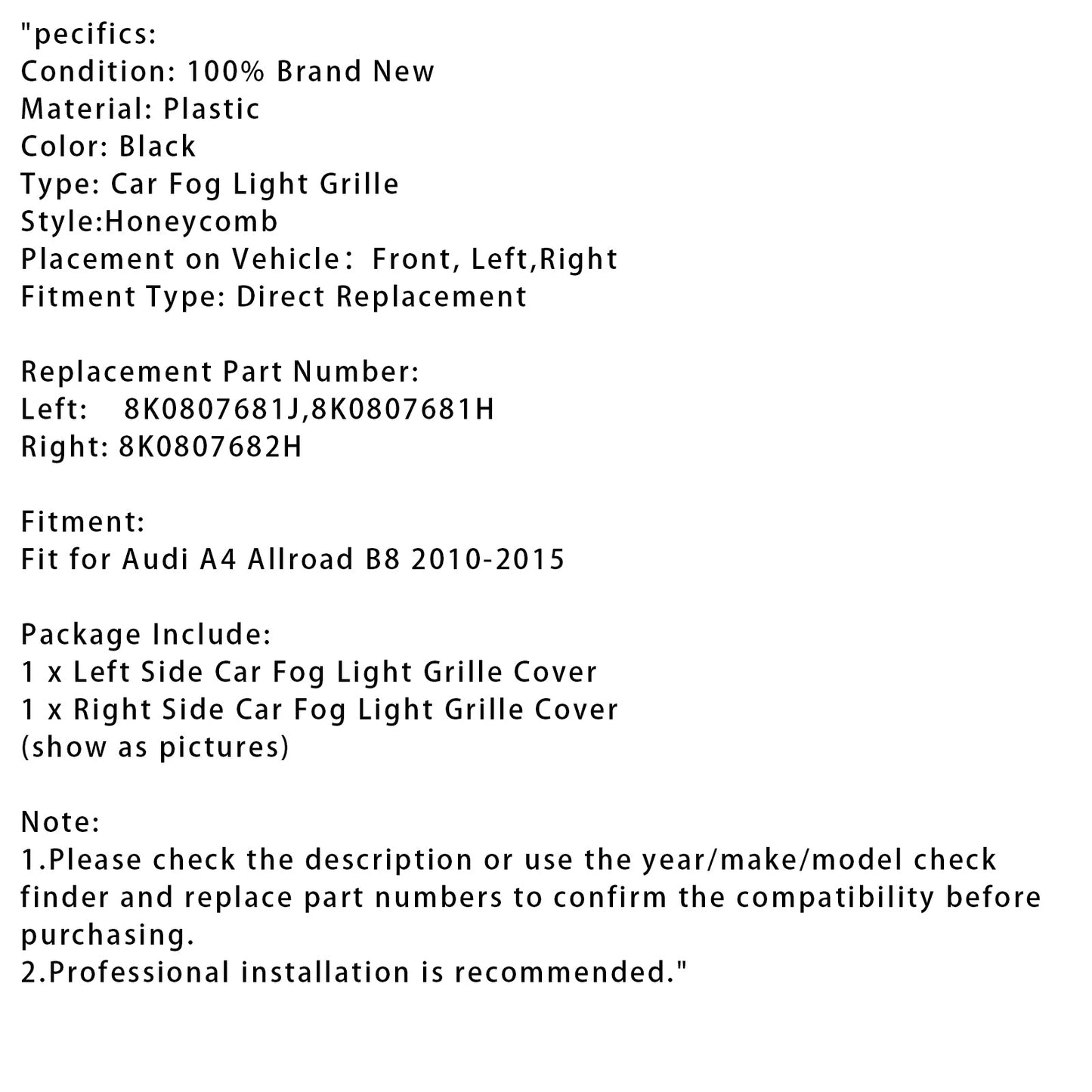 Griglia fendinebbia a nido d'ape per paraurti anteriore Audi A4 Allroad B8 2010-2015, nera
