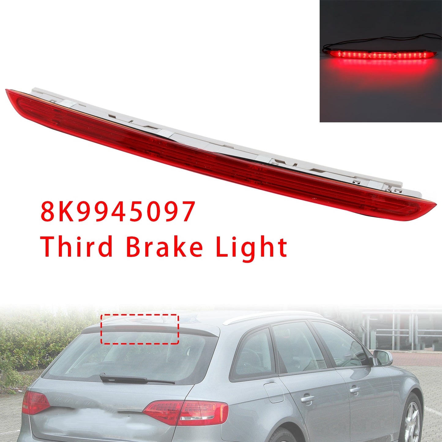 Luce freno posteriore, terza luce di stop 8K9945097 per Audi A4 RS4 B8 Avant, rossa