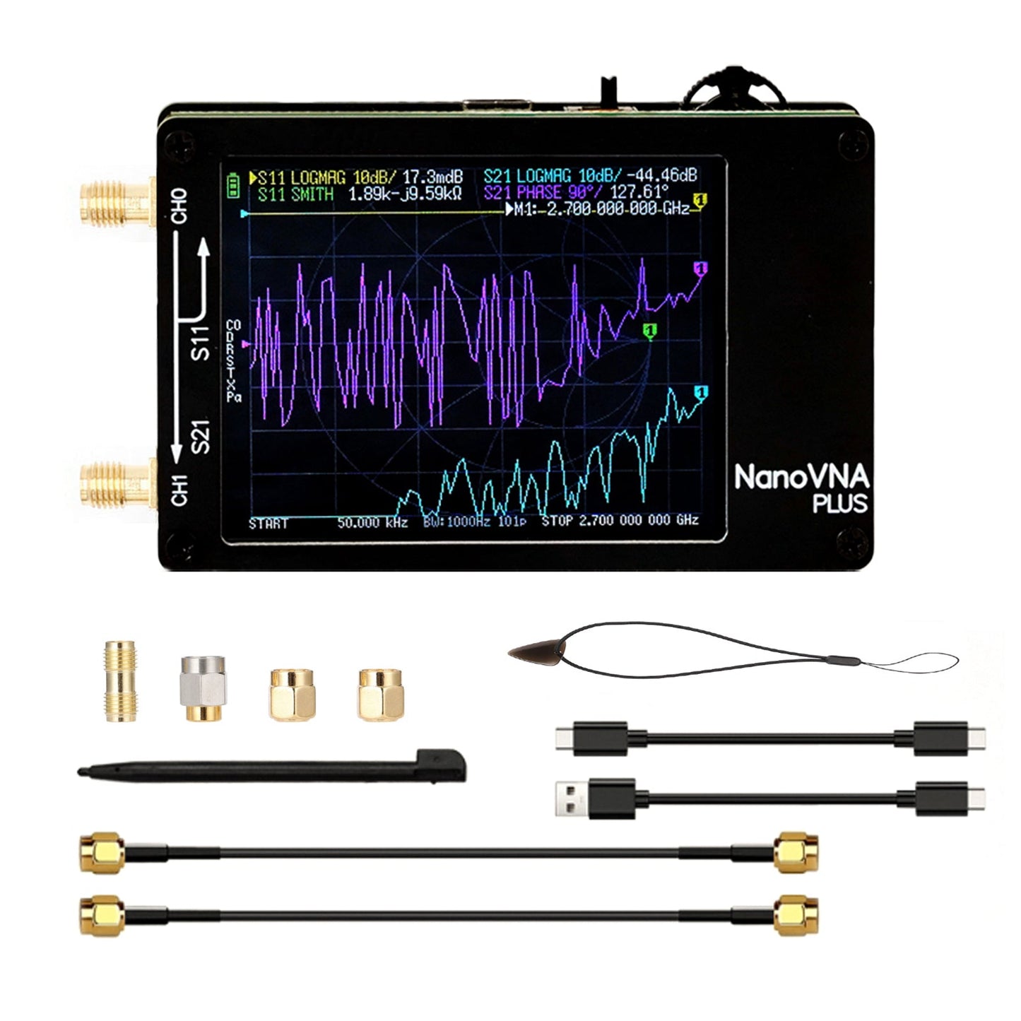 Analizzatore di rete vettoriale portatile NanoVNA Plus da 2,8 pollici aggiornato da 50 kHz a 2,7 GHz