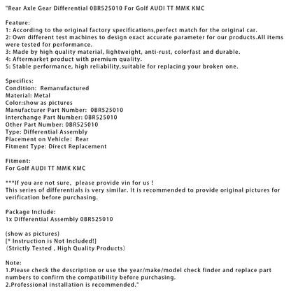 Differenziale assale posteriore Golf AUDI TT MMK KMC 0BR525010