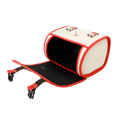 Set di borse laterali a sgancio rapido con staffa, colore bianco, per riporre bagagli su moto.