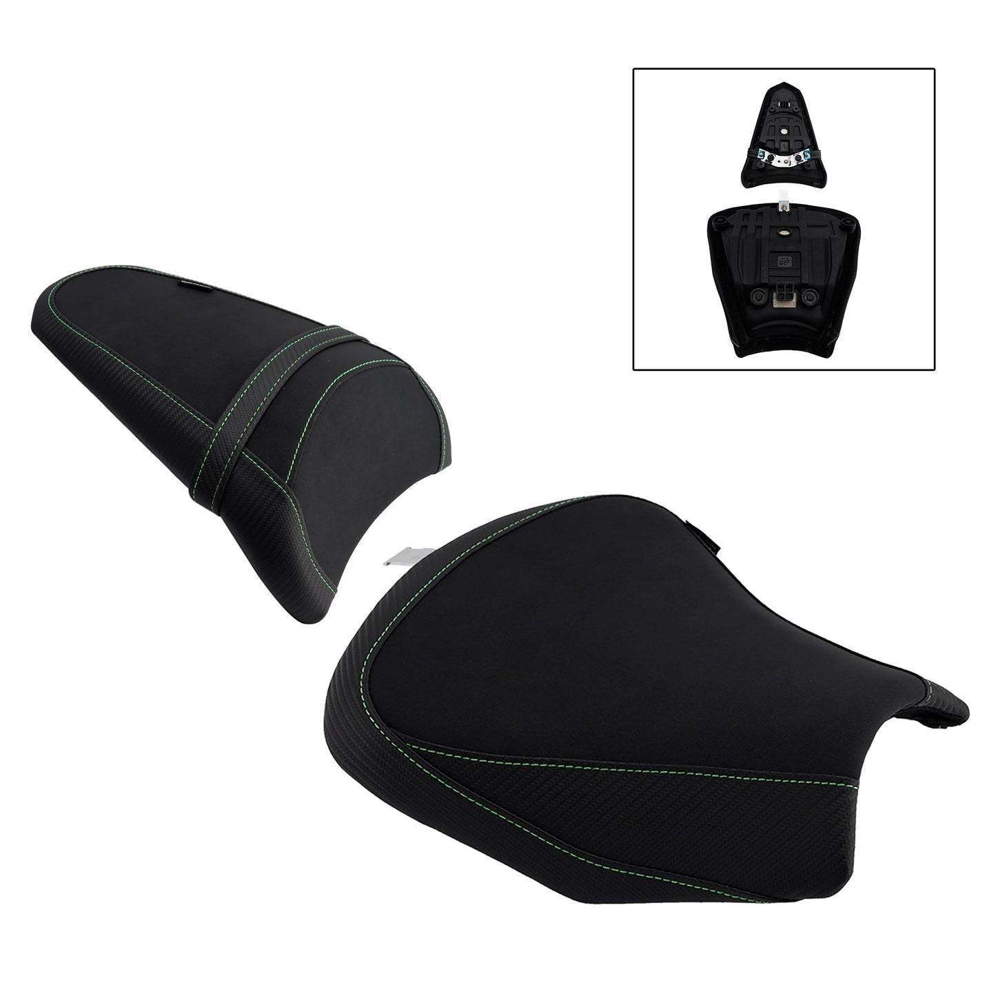 Kit cuscini passeggero anteriore e posteriore Raider per Kawasaki Ninja 650 Z650 2017-2025, colore verde.