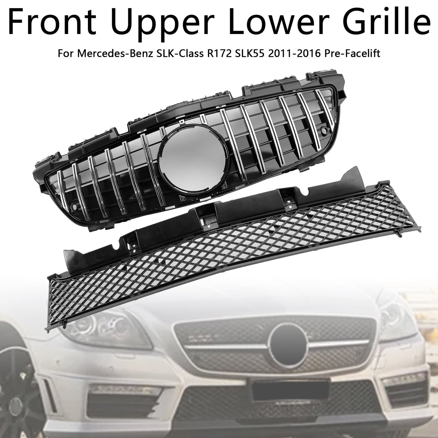 Griglia anteriore superiore inferiore cromata pre-restyling Mercedes-Benz SLK-Class R172 SLK55 2011-2016 adatta per Mercedes SLK-Class R172 SLK55