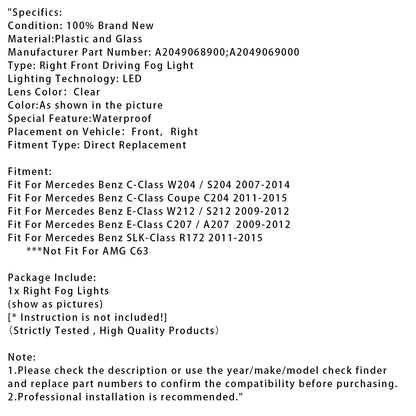 Fari fendinebbia diurni a LED lato destro per Mercedes Benz W204 S204 W212 2007-2014