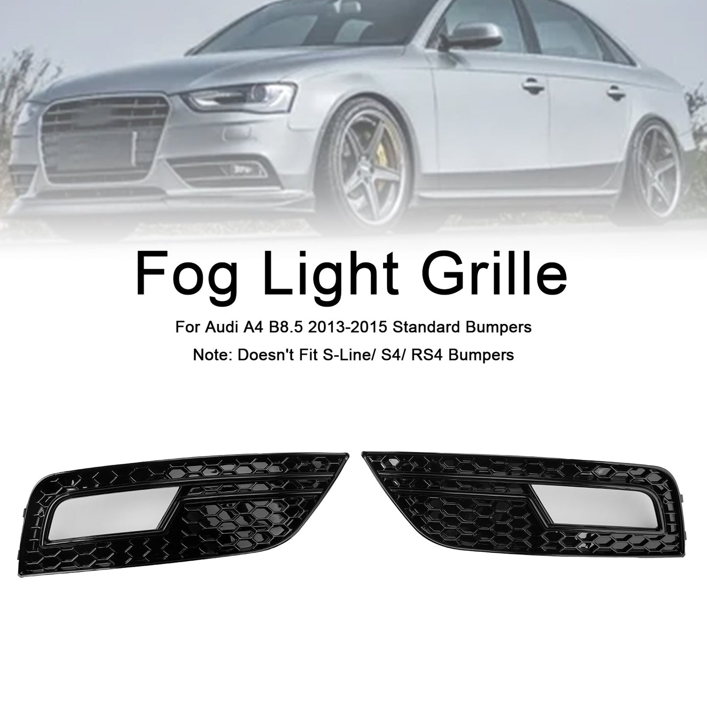 Griglia di copertura fendinebbia nera Audi A4 B8.5 2013-2015, paraurti standard