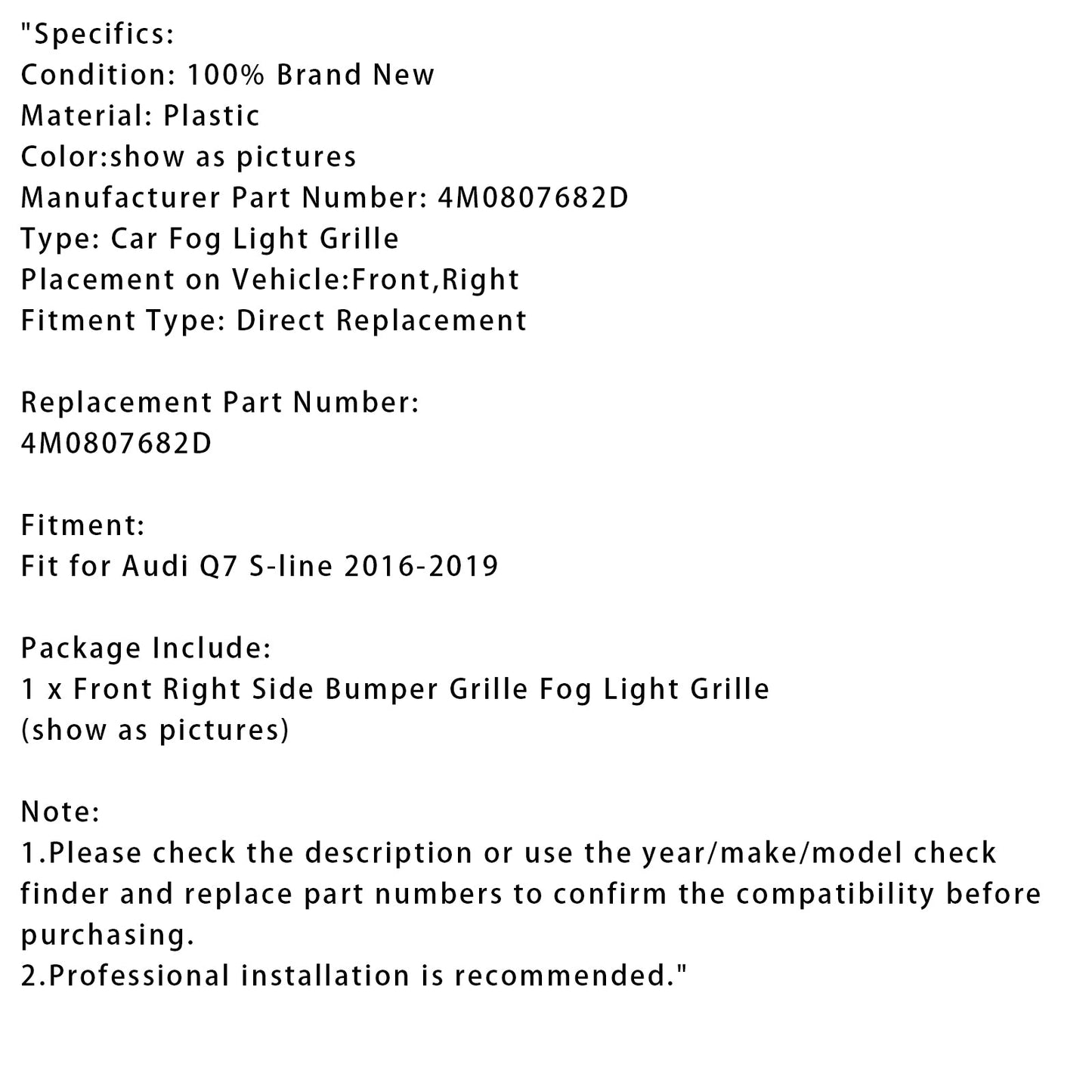 Griglia fendinebbia originale Audi Q7 S-Line 2016-2019 lato destro 4M0807682D