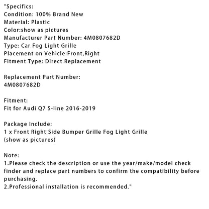 Griglia fendinebbia originale Audi Q7 S-Line 2016-2019 lato destro 4M0807682D