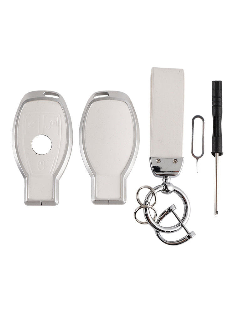 Custodia in pelle, lega, alluminio e TPU per chiave auto Benz GLC GLK CLS, colore bianco
