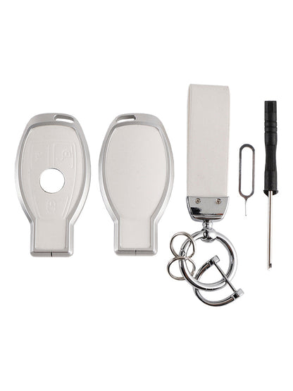 Custodia in pelle, lega, alluminio e TPU per chiave auto Benz GLC GLK CLS, colore bianco
