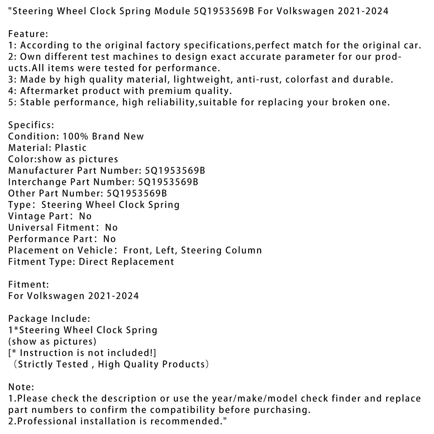 Modulo molla di ritorno volante Volkswagen 2021-2024 5Q1953569B
