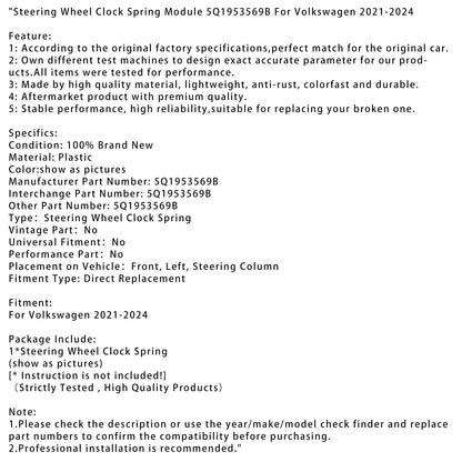 Modulo molla di ritorno volante Volkswagen 2021-2024 5Q1953569B