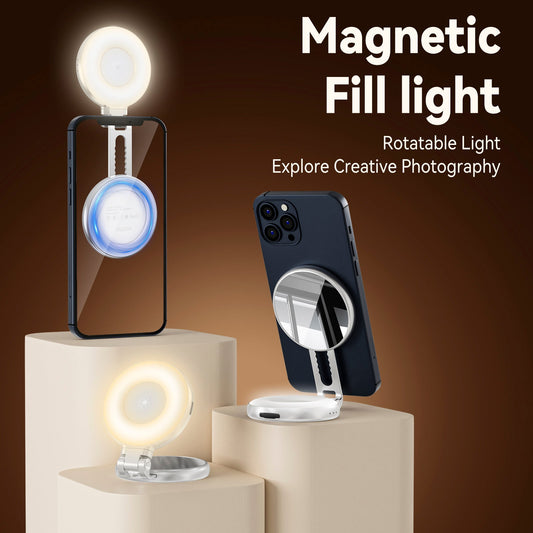 Luce di riempimento magnetica per cellulare, luce tascabile rotante portatile ed estensibile
