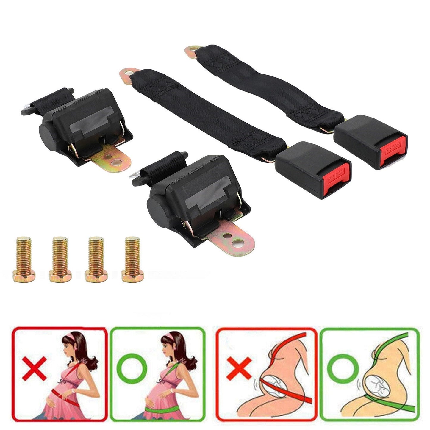 Cintura di Sicurezza Auto 2 Punti Retrattile Regolabile 120cm Colore Nero (Set da 2)