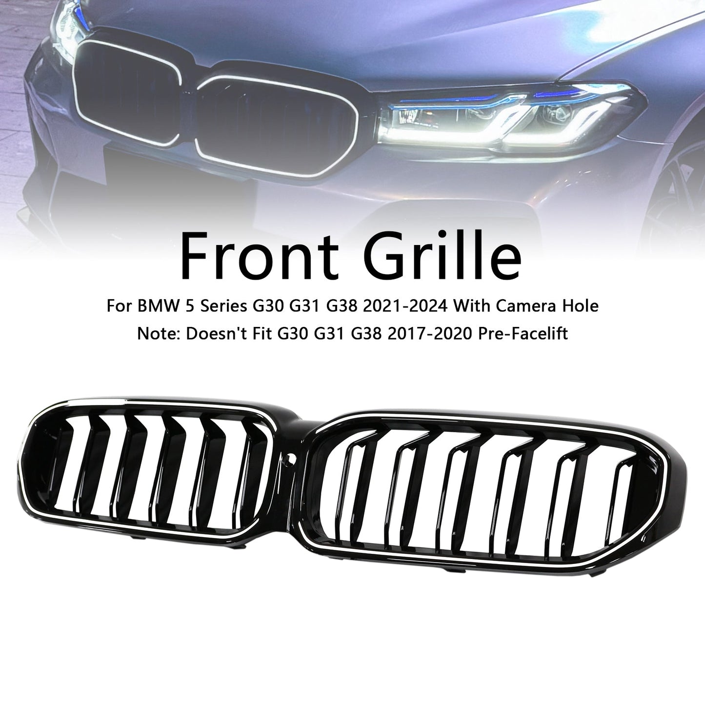 Griglia anteriore a doppio rene BMW Serie 5 G30 G38 2021-2024, nero lucido