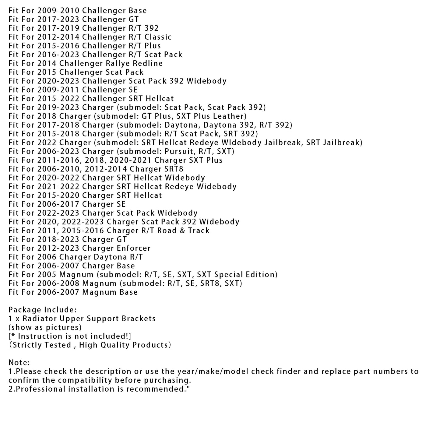 Staffe di supporto superiori del radiatore per Dodge Challenger Chrysler 04596474AD