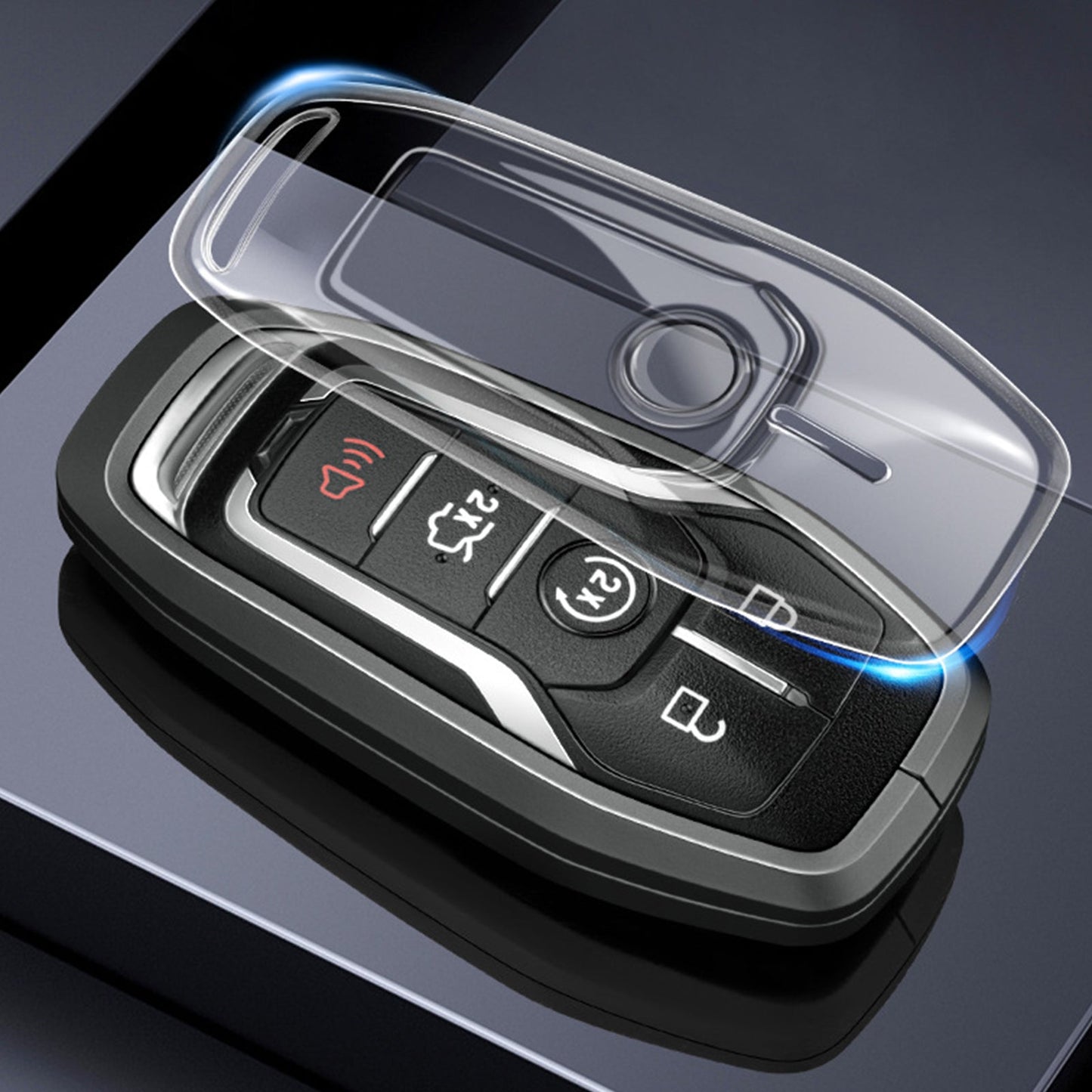 Custodia per chiave auto in TPU nero in lega di alluminio con fibbia per Ford