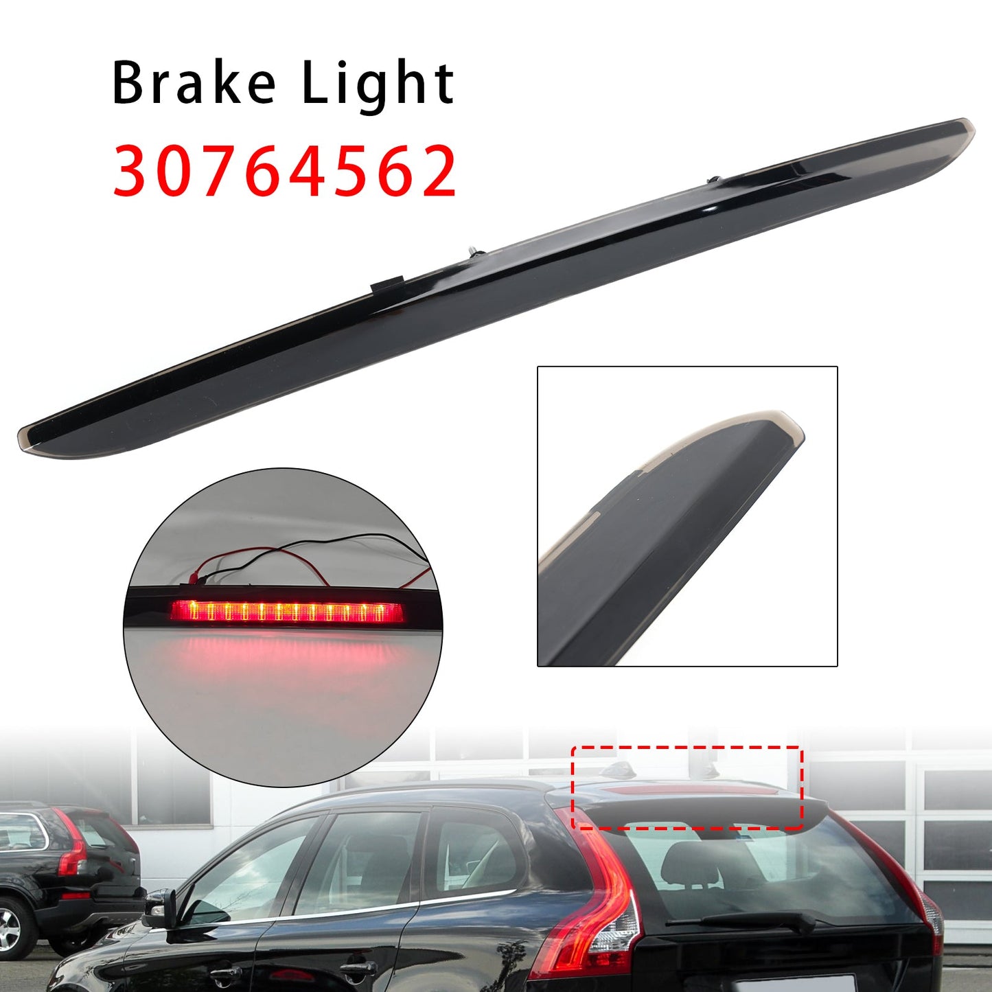 Luce freno posteriore di terza posizione per Volvo XC60 2008-2017, codice 30764562 31420367, colore nero.