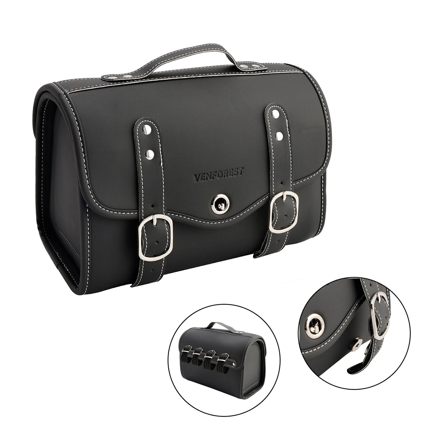 Borsa laterale in PU Borsa laterale Borsa da sella Colore abbinato Bagaglio Bianco per scooter Moto Bianco