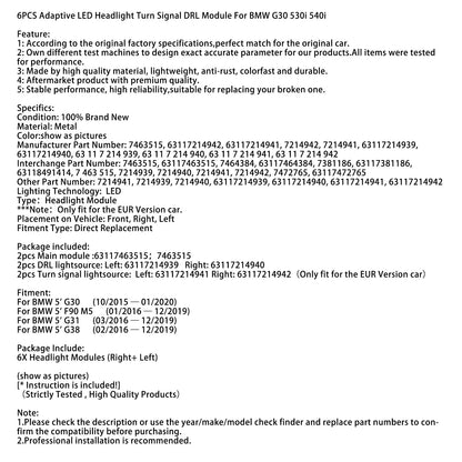 Modulo di segnalazione di svolta DRL a LED adattivo da 6 pezzi per BMW G30 530i 540i