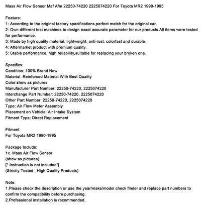 Sensore di portata aria di massa Toyota MR2 1990-1995 Maf Afm 22250-74220 2225074220