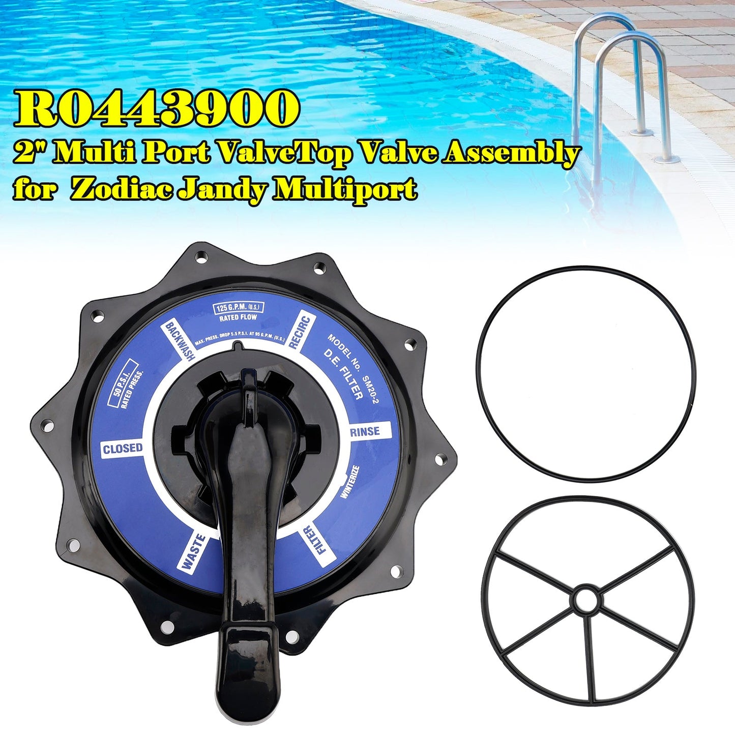 R0443900 Gruppo valvola superiore da 2"" per sostituzione valvola multiporta Zodiac Jandy