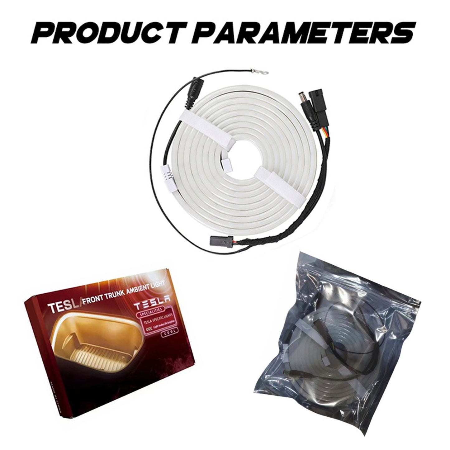 Striscia luminosa a LED per atmosfera ambientale del bagagliaio anteriore bianca per Tesla Model 3/Y/S/X 2021-2024